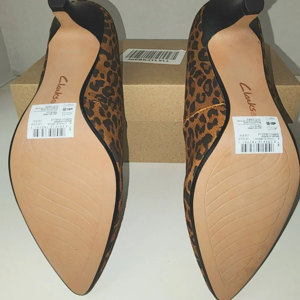 Clarks Collections Women's Leather Pumps Leopard Print 6W Linvale Jerica NIB - Picture 4 of 10